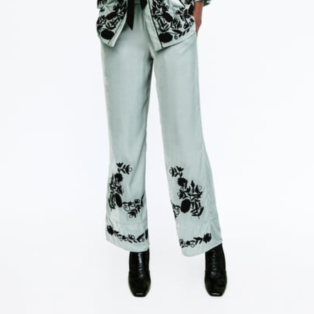 Zara Embroidered Velvet Pant